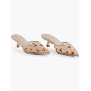 Reformation Women's Nude Embroidered Mesh Wilda Pointed Toe Kitten Mule Size 9.5